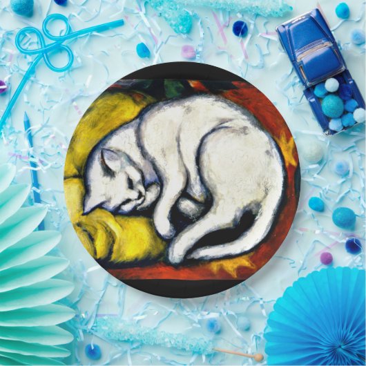 Assiettes En Carton Franz Marc - Chat Blanc, peinture d'art, (Fête)