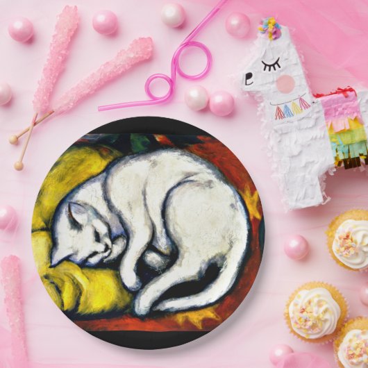 Assiettes En Carton Franz Marc - Chat Blanc, peinture d'art, (Fête)