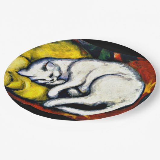 Assiettes En Carton Franz Marc - Chat Blanc, peinture d'art, (Angle)