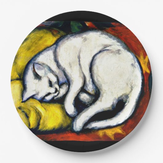 Assiettes En Carton Franz Marc - Chat Blanc, peinture d'art, (Devant)