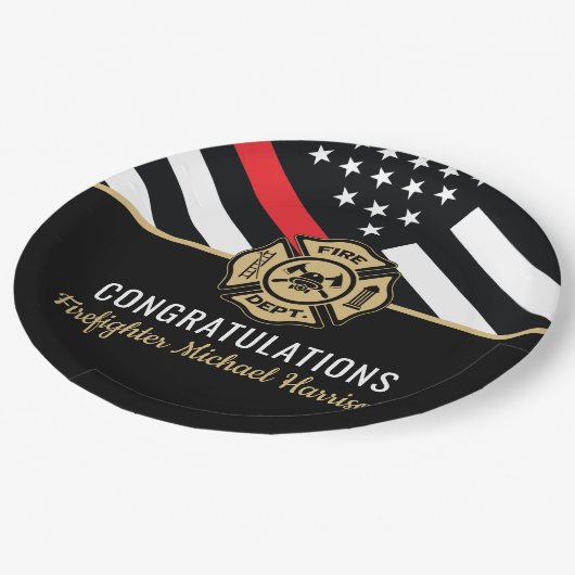 Assiettes En Carton Frapeau de pompier École de pompiers Diplôme Ligne (Angle)