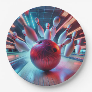 Assiettes En Carton Frappe avec boule de bowling rouge