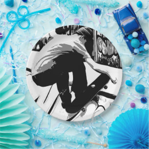 Assiettes En Carton Frapper la rampe - Skateboardeur