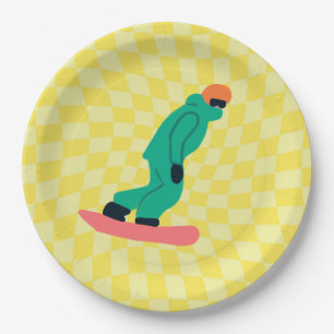Assiettes En Carton Freeride Snowboarder Costume vert À damiers Jaune