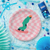 Assiettes En Carton Freeride Snowboarder Costume vert À damiers rose (Fête)
