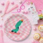 Assiettes En Carton Freeride Snowboarder Costume vert À damiers rose (Fête)