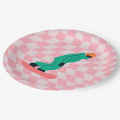 Assiettes En Carton Freeride Snowboarder Costume vert À damiers rose (Angle)