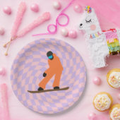 Assiettes En Carton Freeride Snowboardeur En Costume Orange À damiers (Fête)