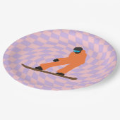 Assiettes En Carton Freeride Snowboardeur En Costume Orange À damiers (Angle)