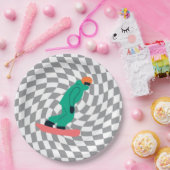 Assiettes En Carton Freeride Snowboardeur En Costume Vert À damiers Gr (Fête)