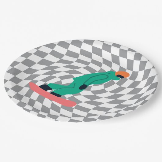 Assiettes En Carton Freeride Snowboardeur En Costume Vert À damiers Gr (Angle)