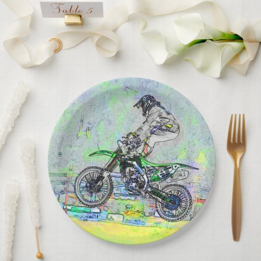 Assiettes En Carton Freestyle Stuntman - Motocross Rider (Mariage)