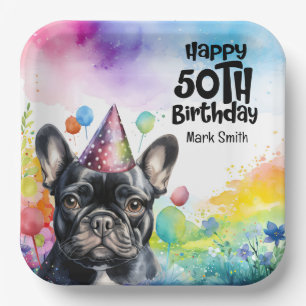 Assiettes En Carton French Bulldog 50e fête d'anniversaire