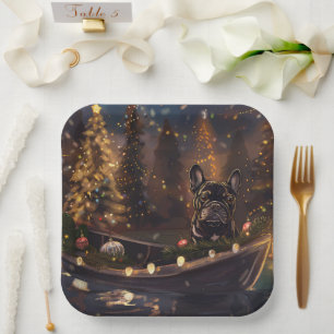 Assiettes En Carton French Bulldog Christmas Festive Voyage
