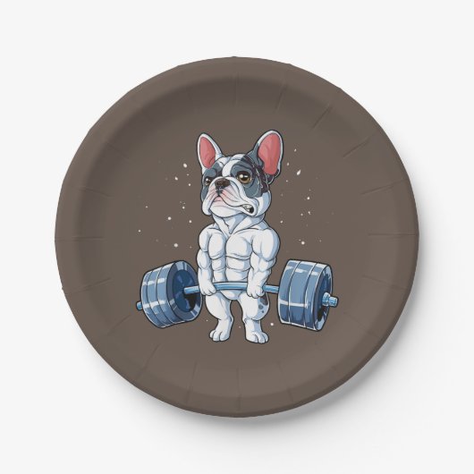 Assiettes En Carton French Bulldog Poids Funny Deadlift Gym (Devant)