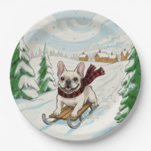 French Bulldog Sledding, Paper Plates