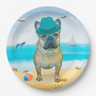 Assiettes En Carton French Bulldog sur la plage