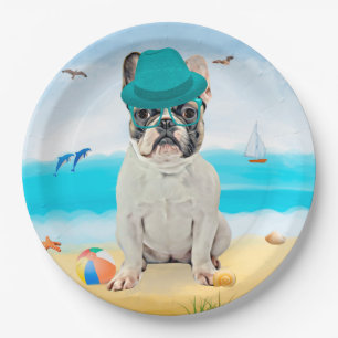 Assiettes En Carton French Bulldog sur la plage