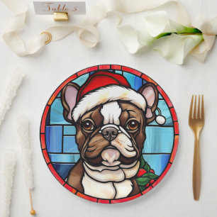Assiettes En Carton French Bulldog Vitrail Christmas