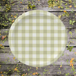 Assiettes En Carton French Country Meadow En vichy - sauge vert plaid.