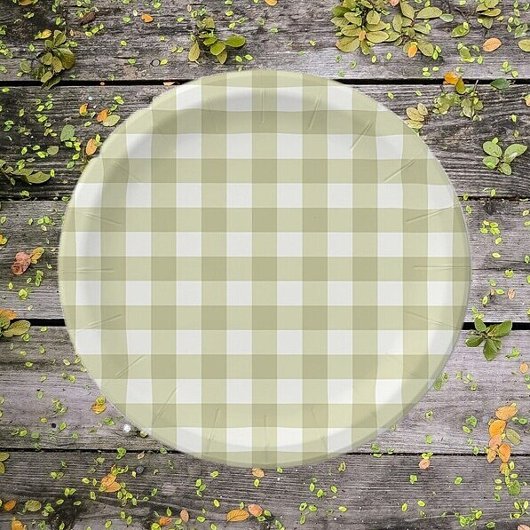Assiettes En Carton French Country Meadow En vichy - sauge vert plaid.