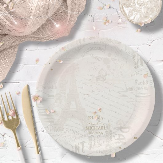 Assiettes En Carton French Romance Wedding Collage Blush ID870