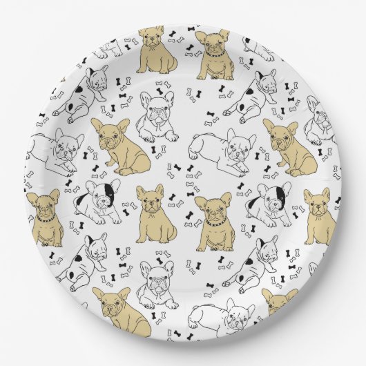 Assiettes En Carton Frenchie aime les os (Devant)