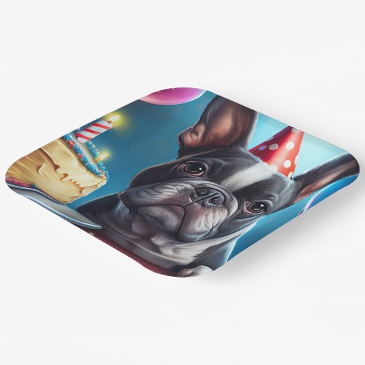Assiettes En Carton Frenchie Birthday Bash : Un mignon Bulldog françai (Angulaire)