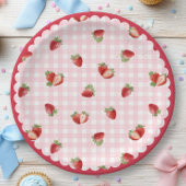 Assiettes En Carton Fresh Strawberry with Pink Gingham Pattern