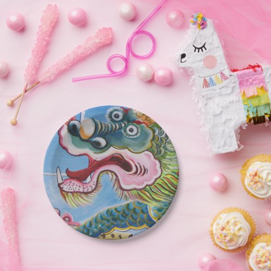 Assiettes En Carton Fresque chinoise Foo Dog / Lion Guardian (Fête)