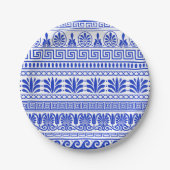 Assiettes En Carton Fret grec, Motif méditerranéen, Bleu (Devant)