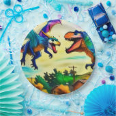 Assiettes En Carton Friendly Encounter - Dragon and Dinosaur (Fête)