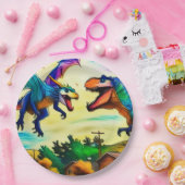 Assiettes En Carton Friendly Encounter - Dragon and Dinosaur (Fête)