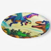 Assiettes En Carton Friendly Encounter - Dragon and Dinosaur (Angle)