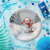 Assiettes En Carton Friendly Snowman with a Red Shovel (Fête)