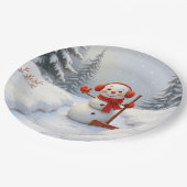 Assiettes En Carton Friendly Snowman with a Red Shovel (Angle)