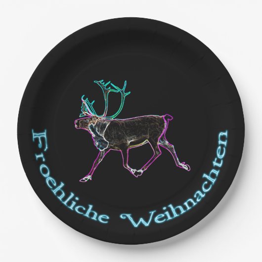 Assiettes En Carton Froehliche Weihnachten - Caribou électrique (Devant)