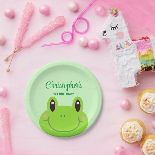 Assiettes En Carton Froggy fête d'anniversaire thème vert (Fête)