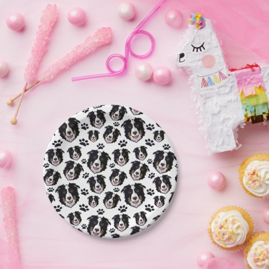 Assiettes En Carton Frontale écossaise frisonnante Collie Mouton Chien (Fête)