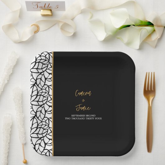 Assiettes En Carton Frontière Abstraite des Feuilles botaniques (Mariage)