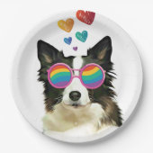 Assiettes En Carton Frontière Collie Chien avec Coeurs Saint-Valentin (Devant)
