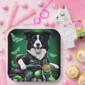 Assiettes En Carton Frontière Collie Chien Conduite Vélo St. Patrick's (Fête)