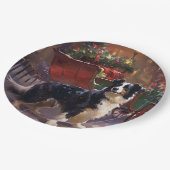 Assiettes En Carton Frontière Collie Festive de Noël (Angle)