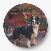 Assiettes En Carton Frontière Collie Festive de Noël (Devant)