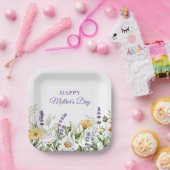 Assiettes En Carton Frontière fleur sauvage aquarelle Bonne fête des m (Fête)