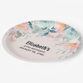 Assiettes En Carton Frontière rose et verte Florale Anniversaire (Angle)