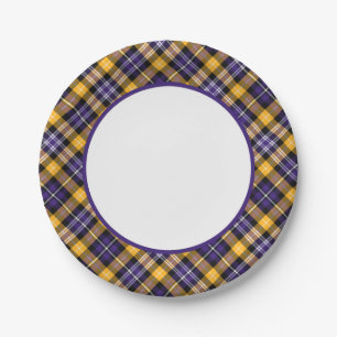 Assiettes En Carton Frontière sportive de plaid d'or pourpre et jaune