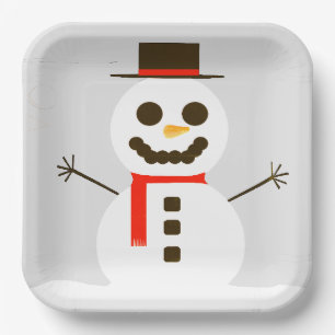 Assiettes En Carton Frosté Le Snowman Gris Plaque en papier