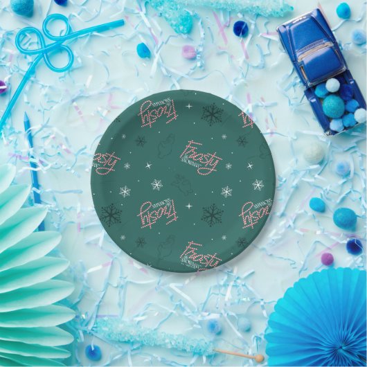 Assiettes En Carton Frosty Snowman Green Snowflake Motif (Fête)