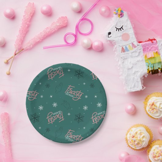 Assiettes En Carton Frosty Snowman Green Snowflake Motif (Fête)